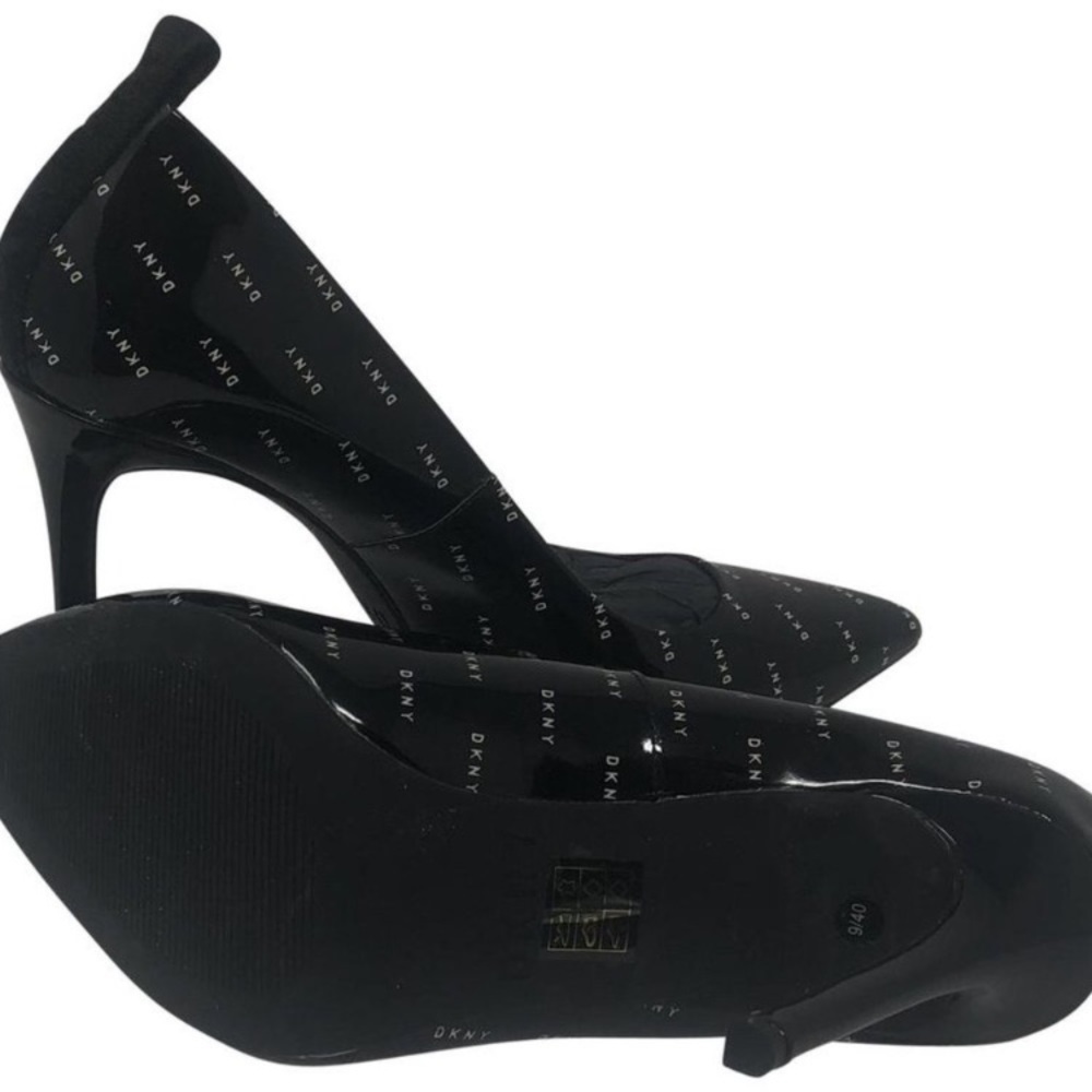 DKNY Black Patent Leather Heels Shoes with Logo Size 37/6.5  Pre-Owned - Picture 6 of 6